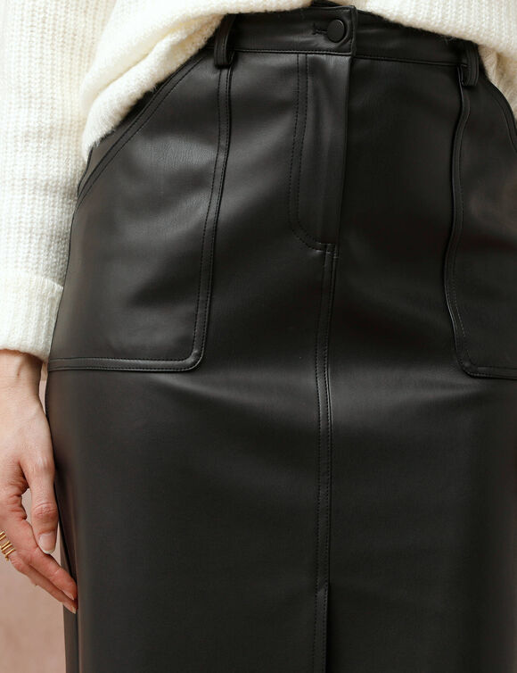 Jupe longue fendue, aspect cuir(**) (noir) Jupe longue fendue, aspect cuir(**) (noir)